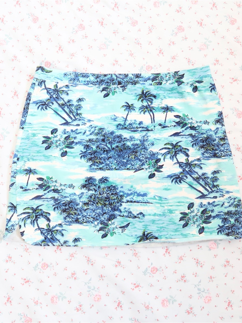 Express Floral and Aqua Trim Mini Skirt